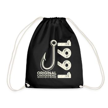 35th Birthday Gift Angler Fishing Man 1991 - Drawstring Bag - black - Front