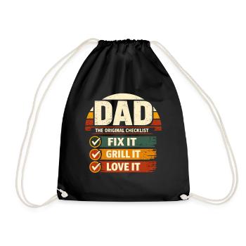 Dad Checklist Fix It Grill It Love It Humor - Drawstring Bag - black - Front