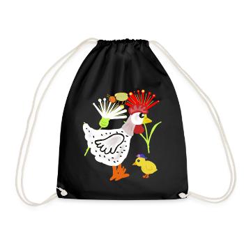 Chicken Chick Flowers Retro Kids Hen - Drawstring Bag - black - Front