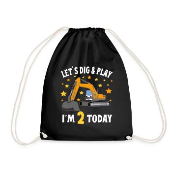 2nd Birthday Boy 2nd Birthday Excavator - Drawstring Bag - black - Front