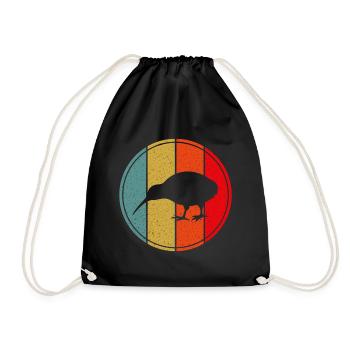 Kiwi Bird Retro Vintage Sunset New Zealand - Drawstring Bag - black - Front