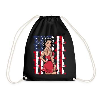 USA Retro Pin-Up Tattoo Style - Drawstring Bag - black - Front