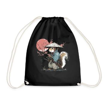 Squirrel Samurai in Sakura Robes - Drawstring Bag - black - Front