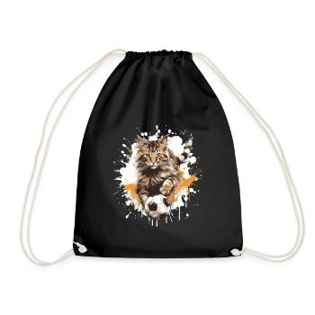 Katze Fussball Team - Turnbeutel - Schwarz - Vorne
