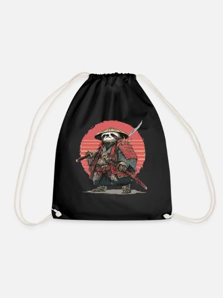 Sloth Samurai in Red Sunset Armor - Drawstring Bag - black