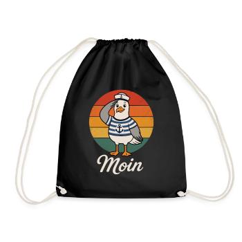 Moin Möwe Shirt Retro Nordsee - Turnbeutel - Schwarz - Vorne