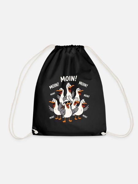 MOIN Möwen Chaos Küste Lustig Shirt - Turnbeutel - Schwarz