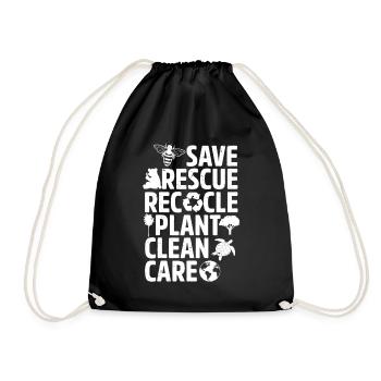 Eco Action: Save Rescue Recycle Clean - Drawstring Bag - black - Front