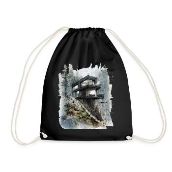 Forest Glass Cabin on Cliff - Drawstring Bag - black - Front