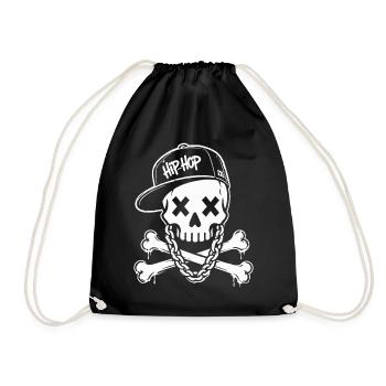 Hip Hop Skull Streetwear Rap Urban Style Shirt - Drawstring Bag - black - Front