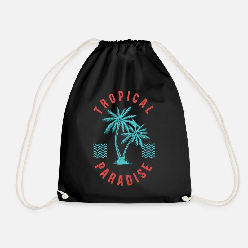 Tropical Paradise Retro Palm Badge - Drawstring Bag - black