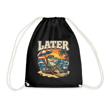Alligator on the beach: LATER Relax - Drawstring Bag - black - Front