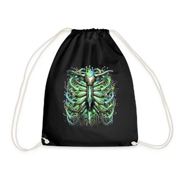 Illustration de science-fiction de squelette de squelette de la cage thoracique cybernétique - Sac de sport léger - noir - Devant