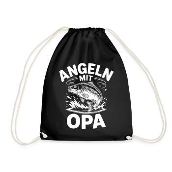 Angeln mit Opa Fischmotiv - Turnbeutel - Schwarz - Vorne