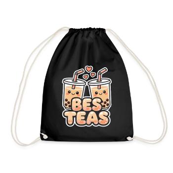 Boba Best Teas Cute Bubble Tea Lovers Friends - Drawstring Bag - black - Front