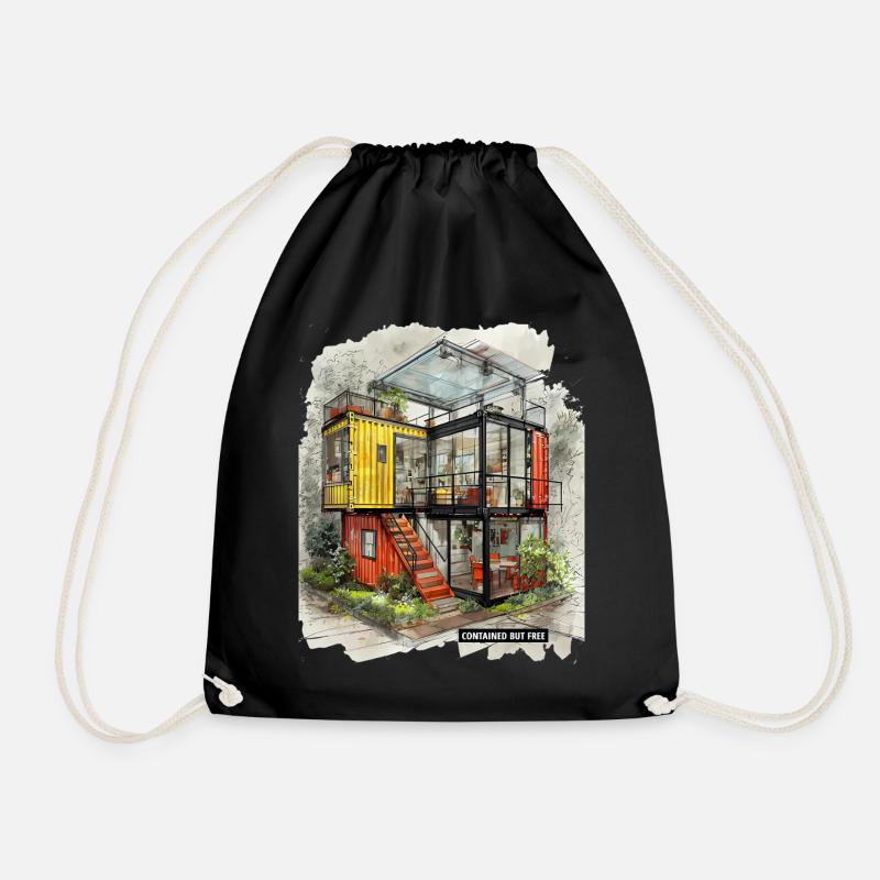 CONTAINED BUT FREE – Moderne Shipping Container Art - Turnbeutel - Schwarz