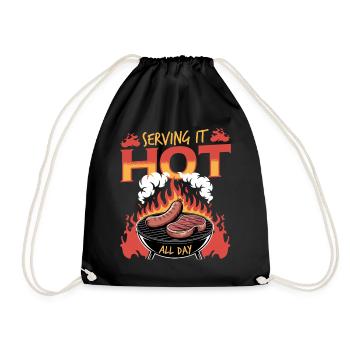 BBQ Grilling Meat Smoking Barbecue - Drawstring Bag - black - Front