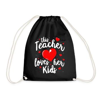 This Teacher Loves Her Kids - Drawstring Bag - black - Front