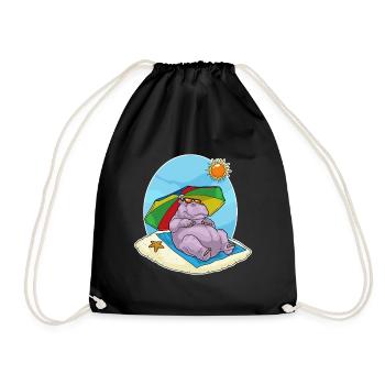 Hippopotamus Beach Parasol Summer - Drawstring Bag - black - Front