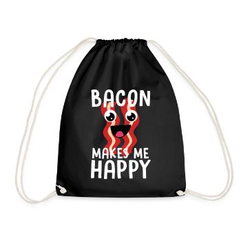 Bacon Makes Me Happy: Fun Bacon Mood - Drawstring Bag - black - Front