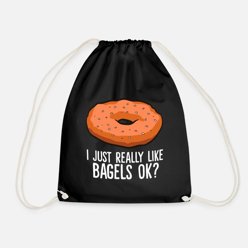 Bagel Humor Cartoon Tee - Drawstring Bag - black