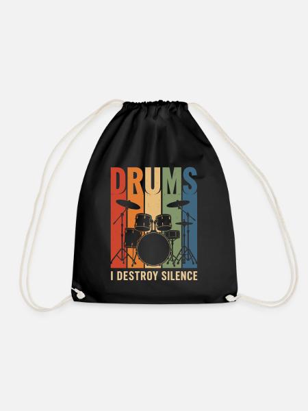 Drums I Destroy Silence Retro Schlagzeug Shirt - Turnbeutel - Schwarz
