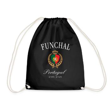 Funchal Portugal Wappen Krone – Reise Souvenir - Turnbeutel - Schwarz - Vorne