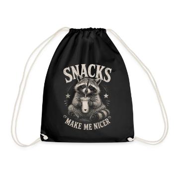 Raccoon, Snacks Make Me Nicer - Drawstring Bag - black - Front