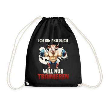 Gym BIN FREUNDLICH WILL NUR TRAINIEREN Lustig - Turnbeutel - Schwarz - Vorne