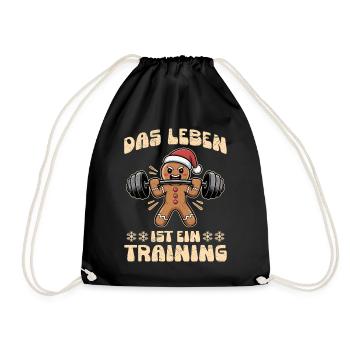Lebkuchenmann DAS LEBEN IST EIN TRAINING Lustig - Turnbeutel - Schwarz - Vorne