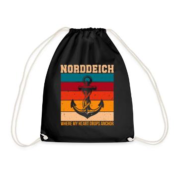 NORDDEICH WO MEIN HERZ VERANKERT IST Lustig - Turnbeutel - Schwarz - Vorne