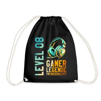 8. Geburtstag Junge Mädchen Gaming Level 8 Jahre - Turnbeutel - Schwarz - Vorne