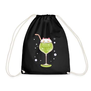 Gin cat ginglass kitty drink celebrate party - Drawstring Bag - black - Front