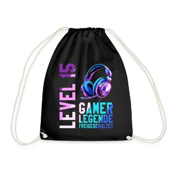 15. Geburtstag Junge Mädchen Gaming Level 15 Jahre - Turnbeutel - Schwarz - Vorne