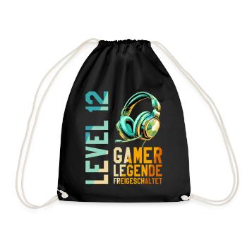 12. Geburtstag Junge Mädchen Gaming Level 12 Jahre - Turnbeutel - Schwarz - Vorne