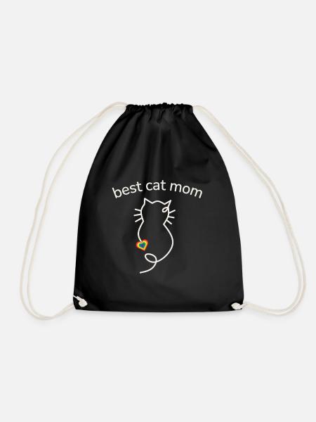 Best Cat Mom Regenbogenfarben Herz minimalistisch - Turnbeutel - Schwarz