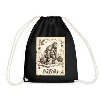 Kinda Fit Sorta Fat Bigfoot Weightlifting - Drawstring Bag - black - Front