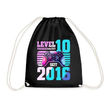 10. Geburtstag Junge Mädchen 2016 Gaming Level 10 - Turnbeutel - Schwarz - Vorne