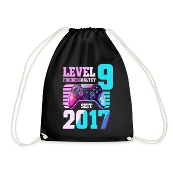 9. Geburtstag Junge Mädchen 2017 Gaming Level 9 - Turnbeutel - Schwarz - Vorne