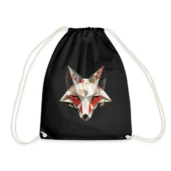 Japanische Kitsune Fuchsmaske Yokai Inari Origami  - Turnbeutel - Schwarz - Vorne