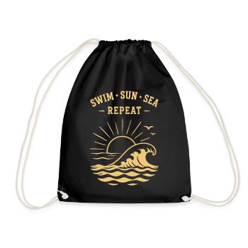 Swim Sun Sea Repeat Summer Waves Ocean - Drawstring Bag - black - Front