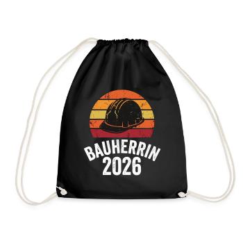 Bauherrin 2026 Bauhelm Retro - Turnbeutel - Schwarz - Vorne