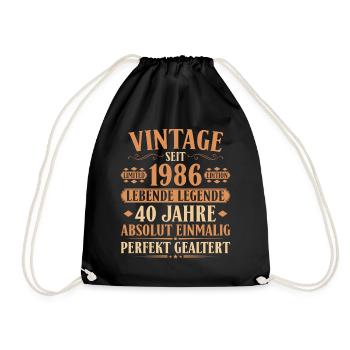 1986 Jahrgang Geburtstag 40 Jahre - Turnbeutel - Schwarz - Vorne