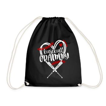 Baseball Grandma Heart Bat Graphic - Drawstring Bag - black - Front
