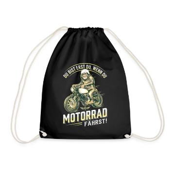 Lustiger Affe Motorrad Biker Spruch Retro - Turnbeutel - Schwarz - Vorne