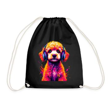 Caniche avec un casque - Sac de sport léger - noir - Devant