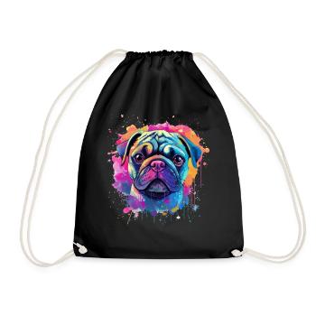 Vibrant Pug Splash Portrait - Drawstring Bag - black - Front