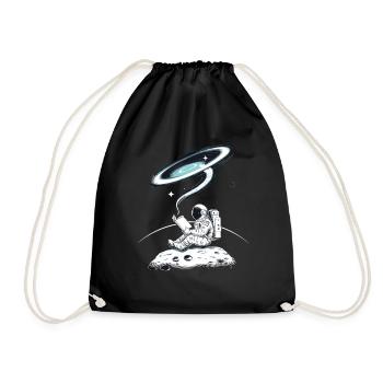Reading astronaut in space on the moon with - Drawstring Bag - black - Front
