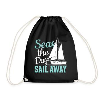 Seas The Day Sail Away Sailor Sail Captain - Drawstring Bag - black - Front
