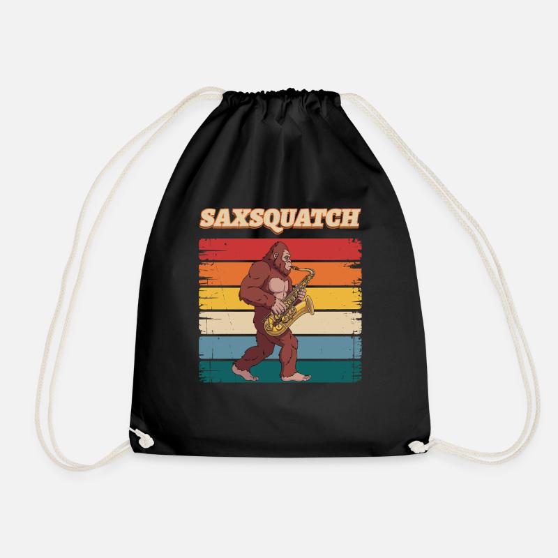 Sax Squatch on Retro Stripes - Drawstring Bag - black